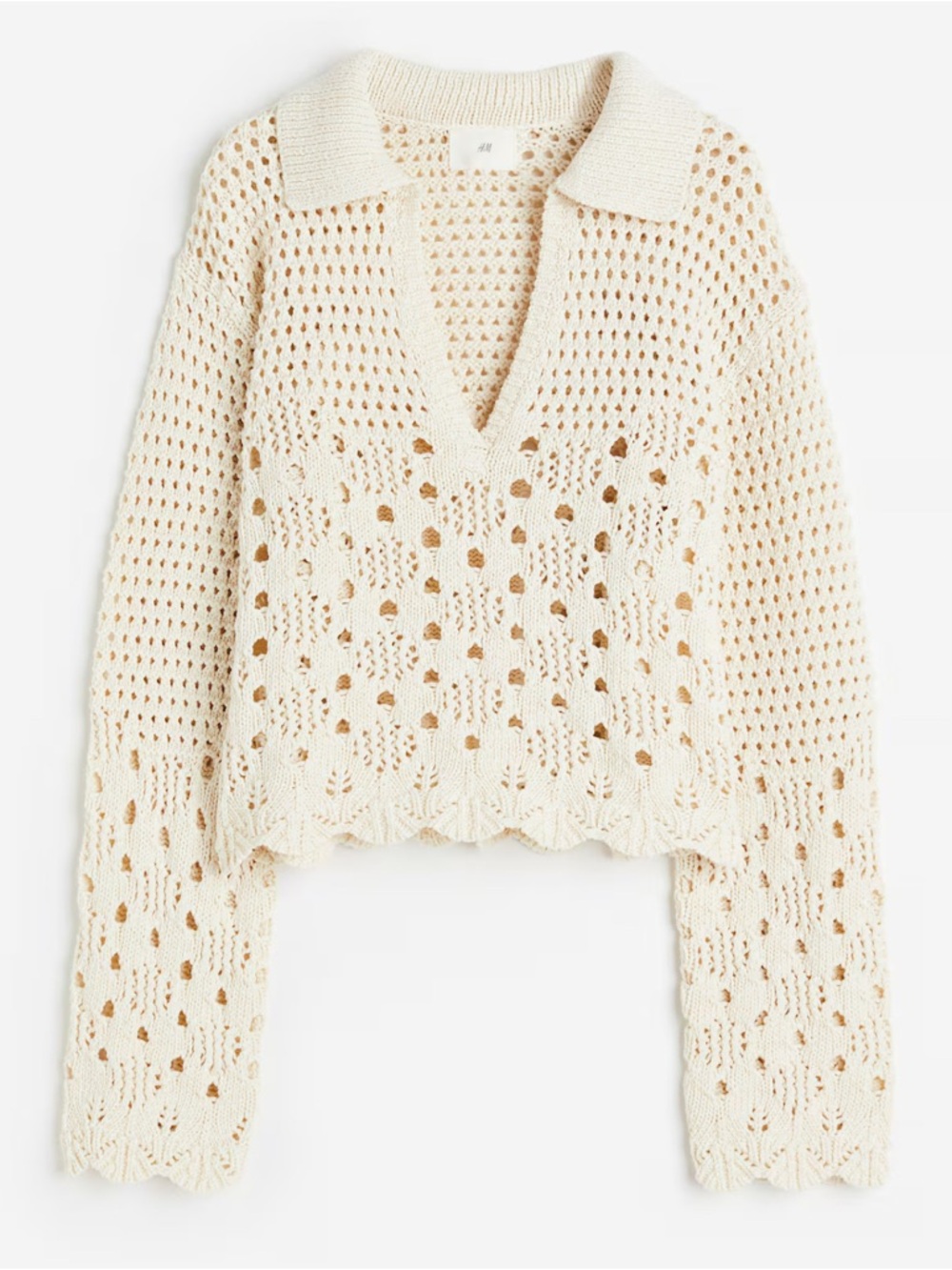 H&M Cream Open-Knit V-Neck Collar Sweater